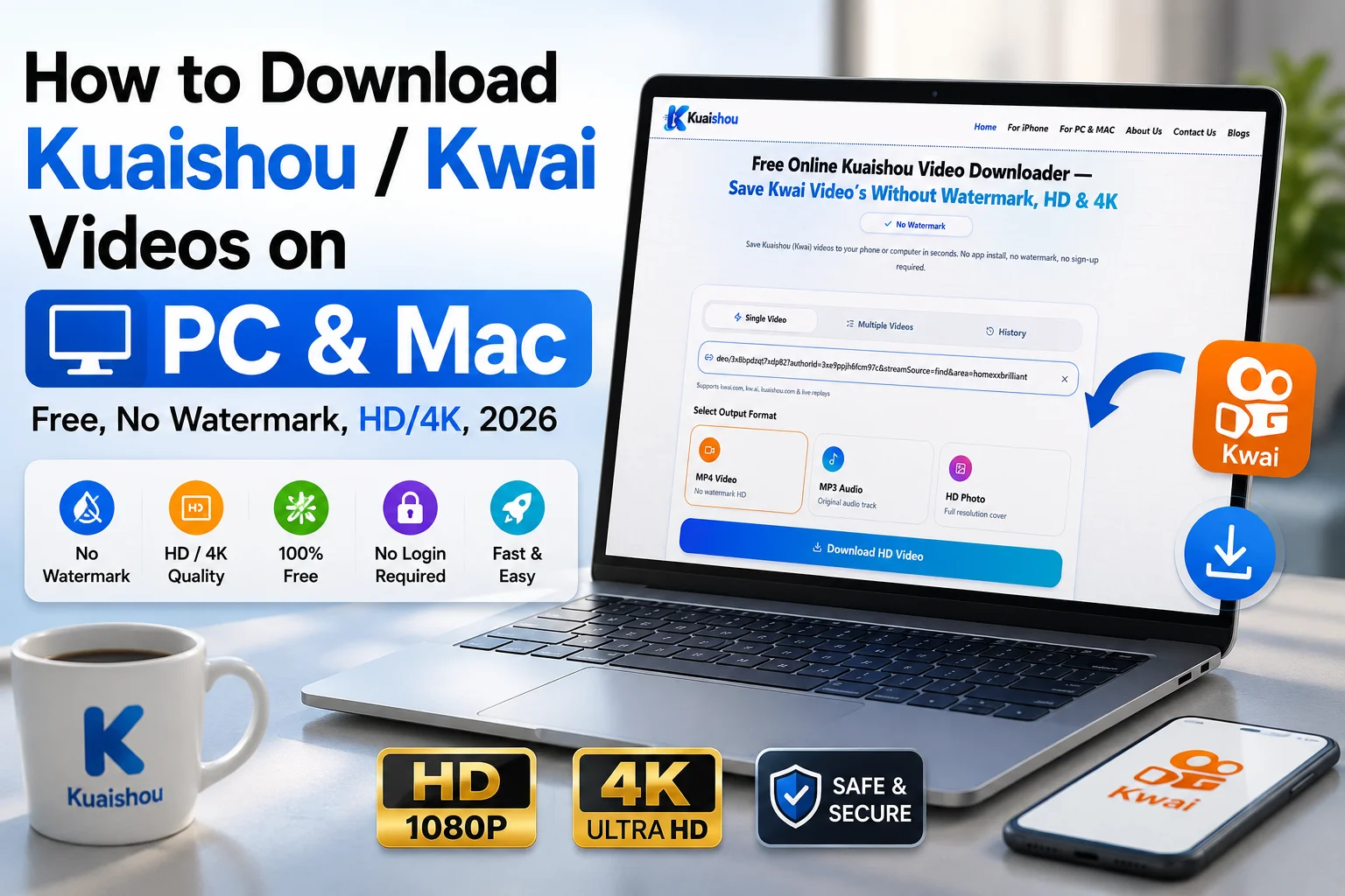 Kuaishou Kwai video downloader on PC and Mac for free HD 4K videos without watermark