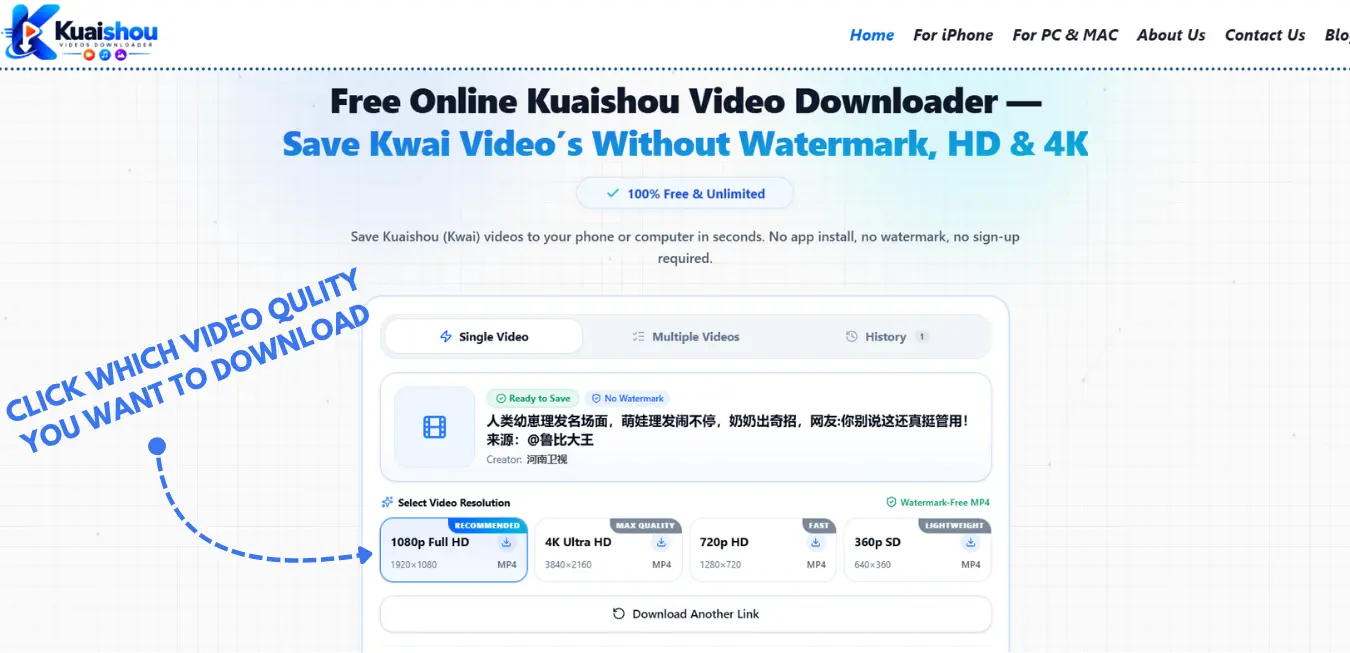 Kuaishou Video Downloader – Select Video Quality